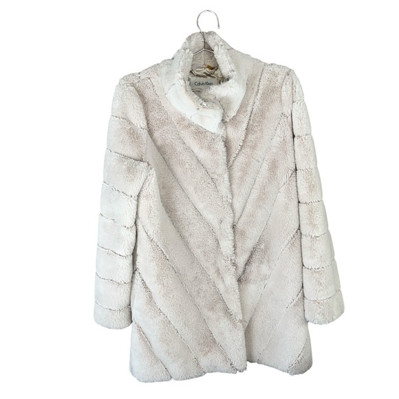 Calvin Klein Chevron-Quilted Faux Fur Coat S Light Pink Pre-Owned Excellent - Picture 2 of 15
